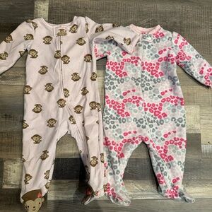 Lot of 2 Adorable Monkey and Heart Print Kids One Pieces